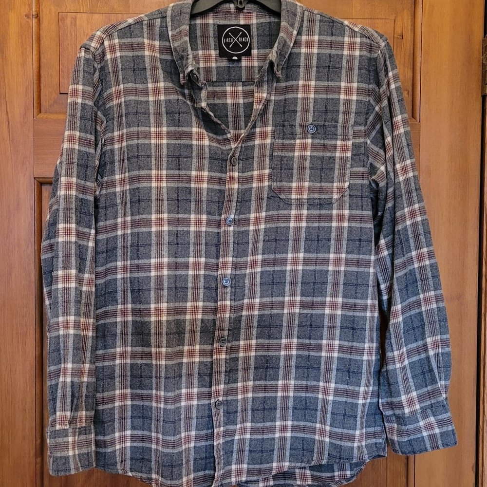 Birch Black Mens Long Sleeved 100% Cotton Flannel Shirt Sz XL
